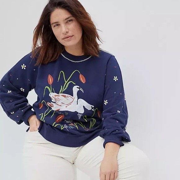 Anthropologie Swan Lake Embroidered Sweatshirt size Small - Picture 2 of 7